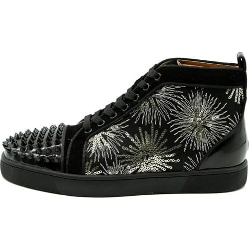 Top quality Men Fireworks Gold Sequins Shoes Lace Up Sneaker Spike Sapatos High Top Men Rivet Casual Shoes