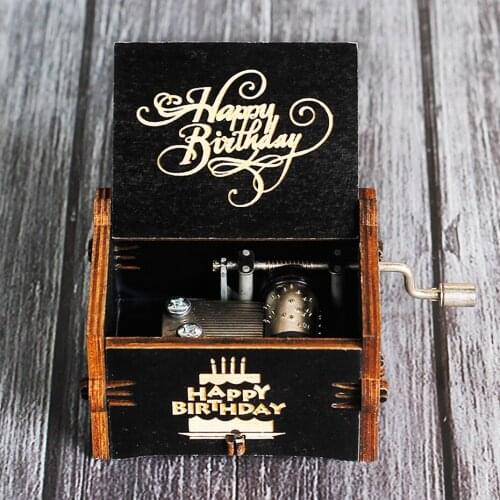 Antique Wooden Happy Birthday Carved Bella Musical Box Hand Cranked Queen Music Box Birthday Christmas Gift Casket Decoration