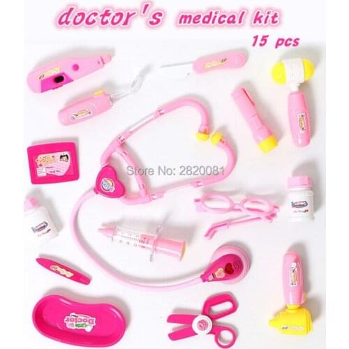 15pcs doctors medical kit stethoscope injector toy set,childrens role play game educational toy plastic Simulation Medicine