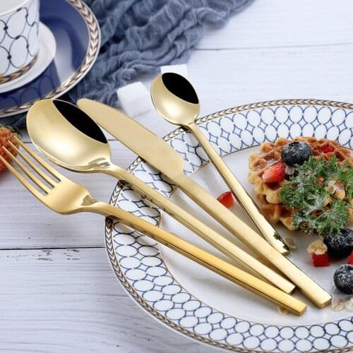 Tableware Set Stainless Steel Gold Cutlery Set 24Pcs Gold Dinner Knife Fork Cutlery Sets Gold Dinnerware Set