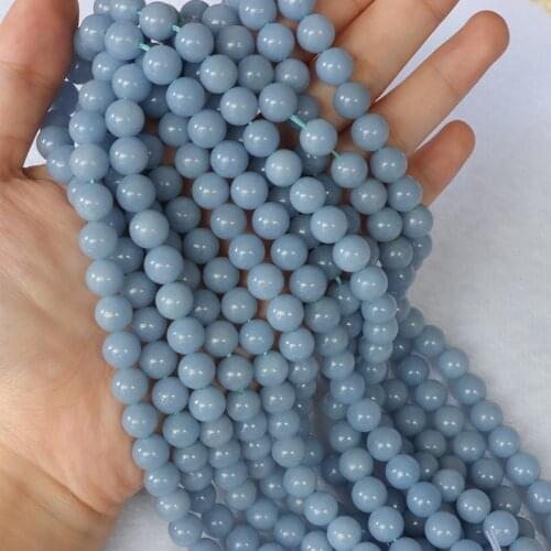 Natural blue angelite A stone beads smooth round charm gemstone perles For Jewelry Making DIY women Bracelet bricolage necklace
