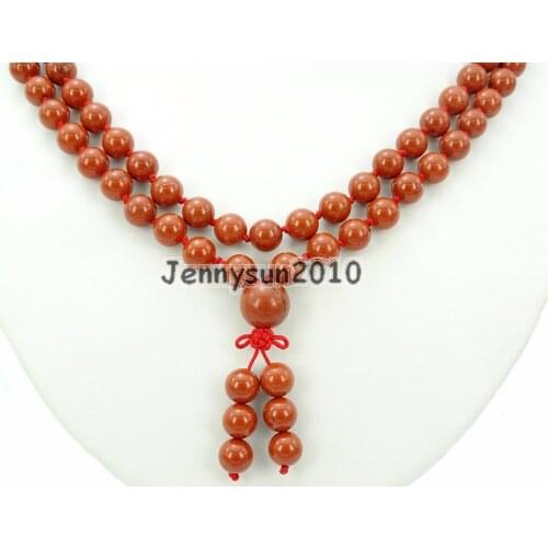 Natural Red Ja-sper 8mm Gems Stone Buddhist 108 Beads Prayer Mala Knot Necklace Multi-Purpose 5Strands/Pack