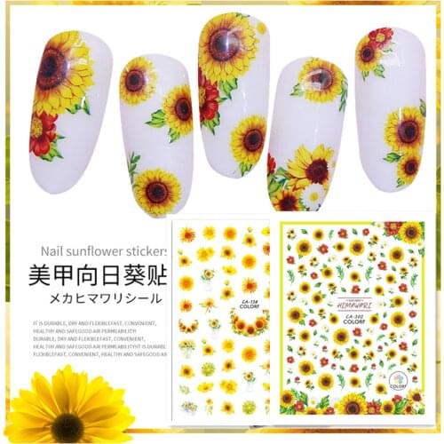 Newest CA 302 138 301 sunflower daisy pattern 3d nail sticker back glue DIY nail decal decoration wraps