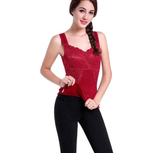 New autumn and winter fashion lace warm vest women plus velvet thick super soft round neck bottoming underwear body warm clothin