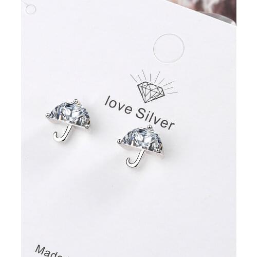 Wholesale Luxury 925 Sterling Silver Zircon Earrings Mini Umbrella Studs Earring Fashion Women Wedding Jewelry Engagement Gift