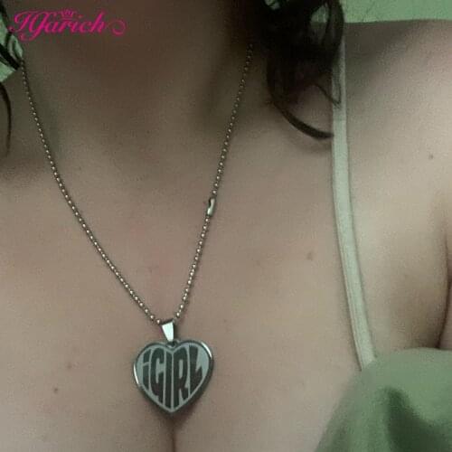 IGIRL Necklace She Women Igirl Heart Pendant Necklace Stainless Steel Harajuku Female Gothic Streetwear Round Chain Jewelry BFF
