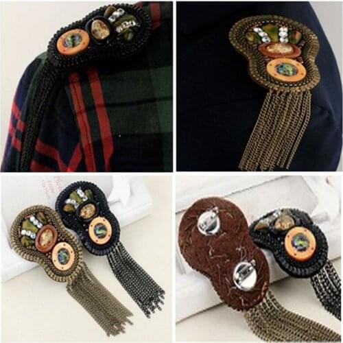 PUNK cool antique gold black 8 gourd shape handmade epaulette tassel epaulet brooch badge epaulettes spikes/escapulario blazer a