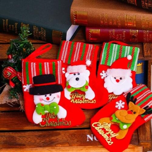 Festive Party Supplies Christmas Tree Ornaments Cartoon Santa Claus Socks Children Candy Gifts Bags Stockings 12pc/lot