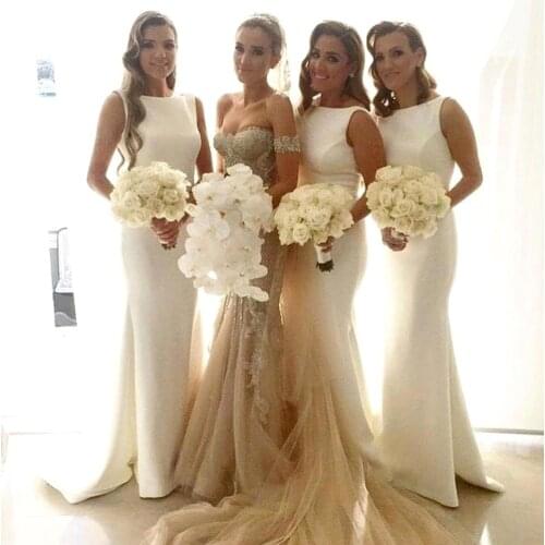 Sexy Satin Ivory Bridesmaid Gowns Peach/Ivory/Champagne/Silver/Coral/Pink/Red/Mint Green Hot Bridesmaid Dresses Fast Shipping