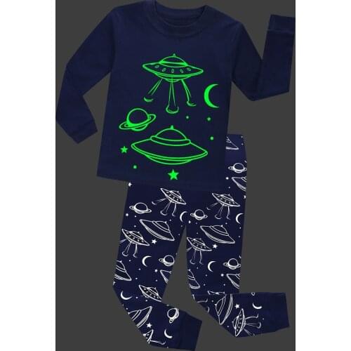 Spring Autumn Spacecraft Cartoon Pajamas for Children Boys Glow in the Dark Pijamas New Fashion Sleepwear Unicorns Pyjama