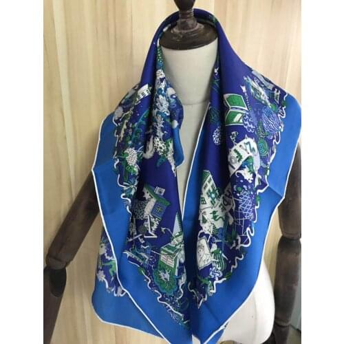 2020 new arrival spring autumn classic carriage 100% pure silk scarf twill hand made roll 90*90 cm shawl wrap for women lady