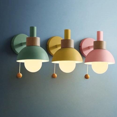 Nordic Wood Wall Lamp Led Macaron Wall Lights For Bedroom Bedside Bathroom Modern Mirror Lamp Indoor Lighting Fixtures Luminaire