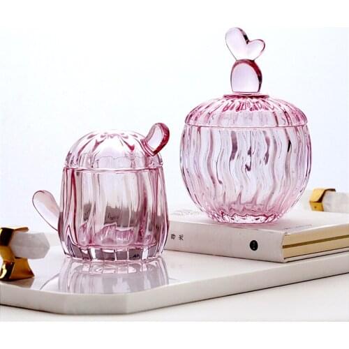 Nordic Pink Glass Jars Sealed Cans with Cover Kitchen Food Storage Bottles Creative Candy Jars Tea Box Livingroom Storage Can