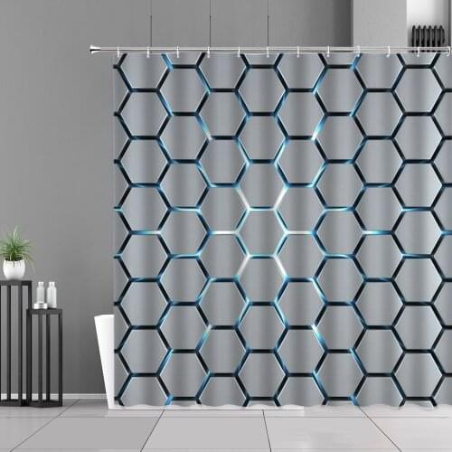 Modern Geometric Pattern Printing Shower Curtain Water Cube Bathroom Screen Background Decoration Waterproof Polyester Fabric