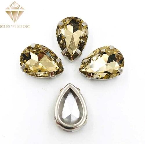 10X14/13X18mm glass crystal Light coffee teardrop Copper claws hollow thick base high quality Sew on rhinestones DIY accessories