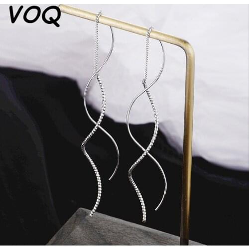 VOQ 925 Sterling Silver New Exquisite Wavy Simple Earrings Fashion Temperament Tassel Long Earrings Female Jewelry