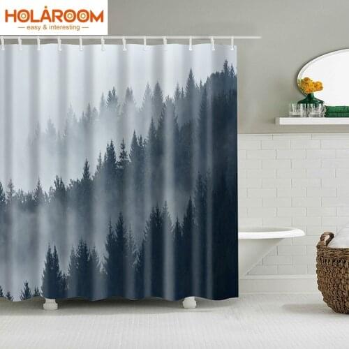 Forest with Heavy Fog Shower Curtains Fabric Polyester Bath Curtain With Hooks 3d Printed Natural Landscape Bathroom Curtains