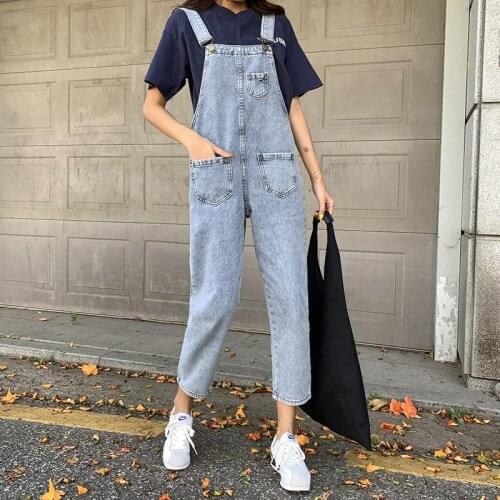 Woman Jeans Pants Denim Suspender Pants Womens Autumn 2021 High Waist Loose Cropped Pants Trousers Pantalones Vaqueros Mujer