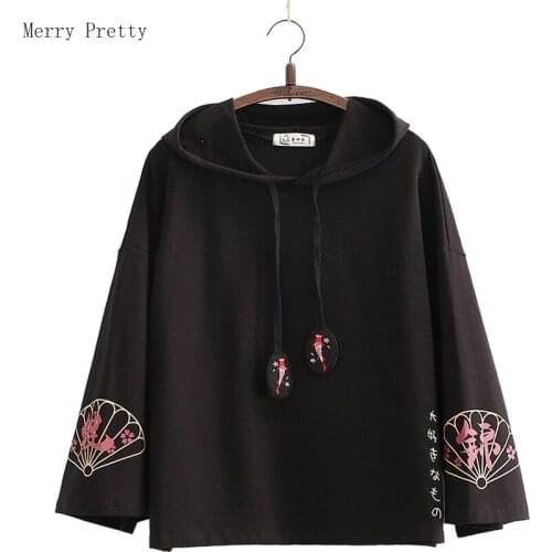 Women Hoodies And Sweatshirt Letter Embroidery Harakuju Hooded Pullover 2020 Autumn Winter New Harakuju Drawstring Tracksuits