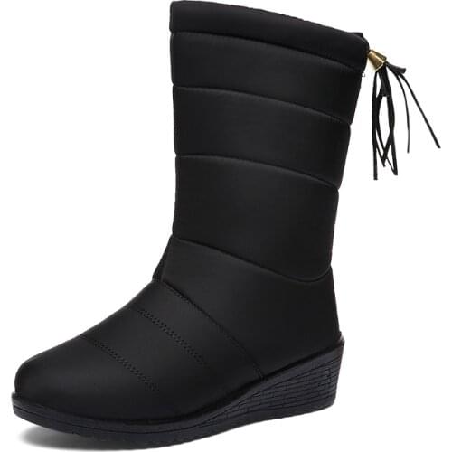 CUZULLAA Women Winter Warm Plush Mid-Calf Snow Boots Shoes Lady Fringe Fashion Boots Female Sewing Bootie Plus Size 35-41