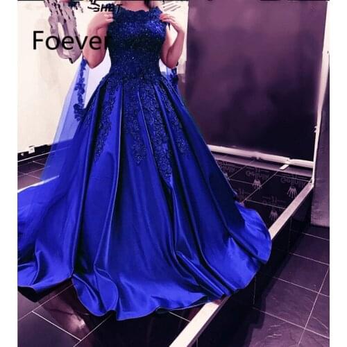 Abendkleider 2019 Royal Blue Lace Prom Dresses with Long Cape African Couture Aibye Robe de soiree
