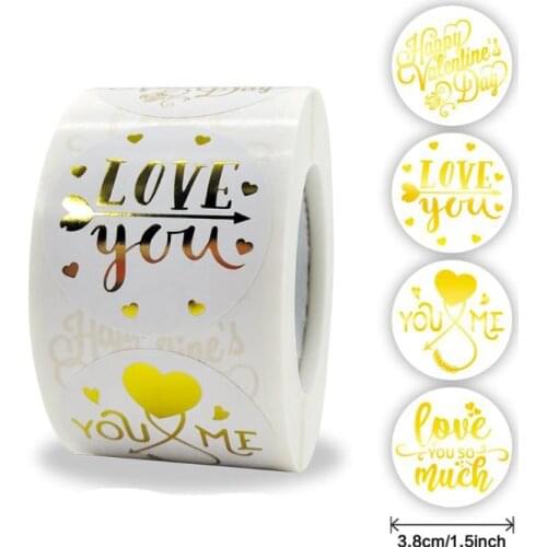 1.5Inch Golden Love Labels Thank You Stickers Decoration Round Paper Scrapbook Sealing Sticky Sticker Stationery Supply 50PCS