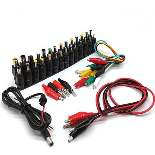 1 Set /38pcs Universal AC DC Jack Charger Connector Plug for Laptop /Notebook AC DC Power Adapter + Banana Plug + Alligator Clip