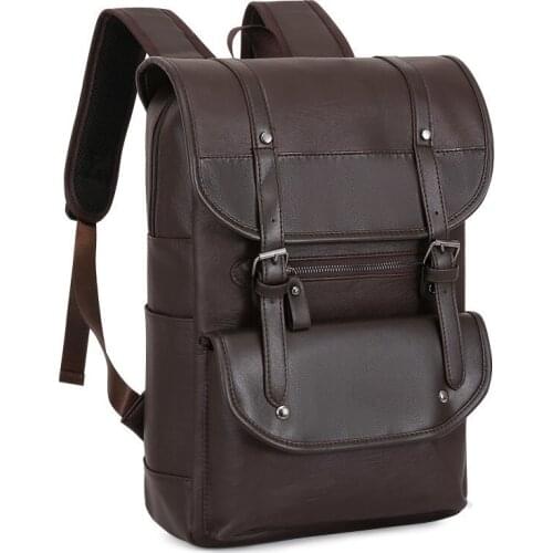 2021 Backpack Vintage Pu Leather Men 15.6 Laptop Backpack Travel Bag Anti-theft Backbag For Business Trip College School Bags