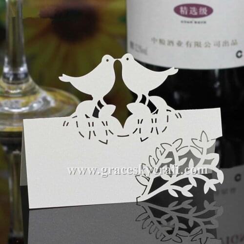 50pcs free shipping Laser cutting Paper Wedding Party Table Name Place Invitations Cards Birds design Party Decoration