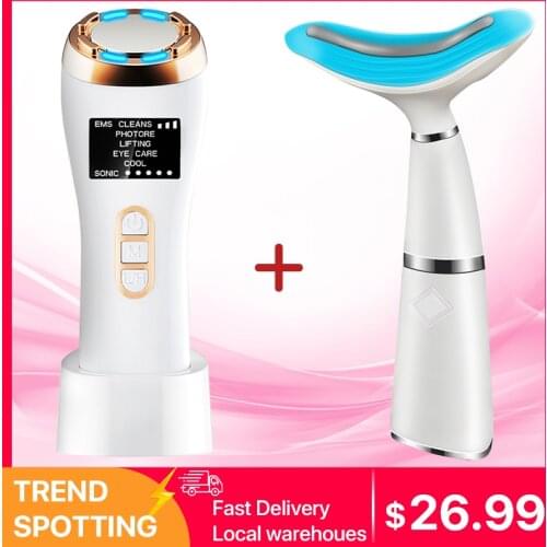 8 IN1 LED Hot Cold Face Skin Care Device Massager Beauty Skin Care Hammer Ultrasonic Cryotherapy Facial Vibration Ion Instrument