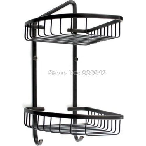 Bathroom Accessory / Black Oil Rubbed Bronze Wall Mounted Dual Tier Corner Shower Caddy Wire Basket Storage Wba067