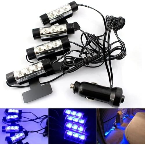 Blue Color Ambient Lighting Car Interior Atmosphere Lamp 4-in-1 Auto Foot Strip Light for Decoration