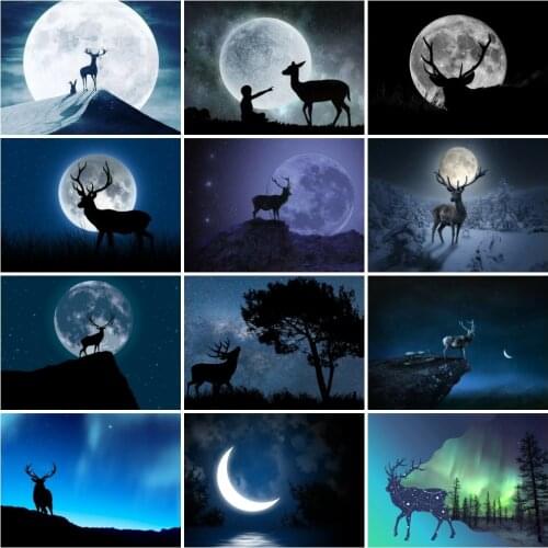 AZQSD Full Square Drill Diamond Painting Moon Sheep Cross Stitch Needlework Diamond Embroidery Landscape Sale Home Decoration