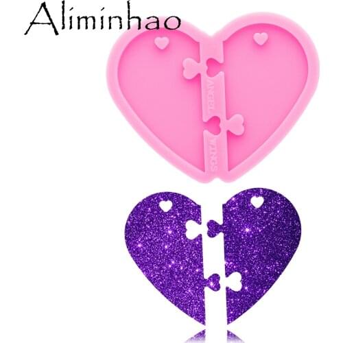 DY0584 Shiny Glossy Split Heart Making Necklace - Polymer Clay Mould - Mold Resin Craft - Epoxy Jewellery Silicone Mold