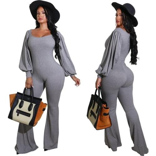 BN7133 Wholesale Items Sexy Women Clothing Long Sleeve Fall Jumpsuit Bodysuits Chain Print Bodycon Jumpsuit for Woman