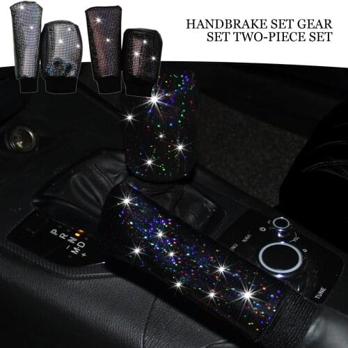 1 Set Diamond Crystal Car Gear Shift Collar Cover Glitter Rhinestones Auto Shifter Hand Brake Decorations Interior Accessories