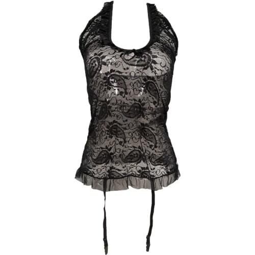 Black Lace Halterneck Removable Straps Bustier for Women Female Ruffle Hem Perspecitve Sexy Lingerie SLA015
