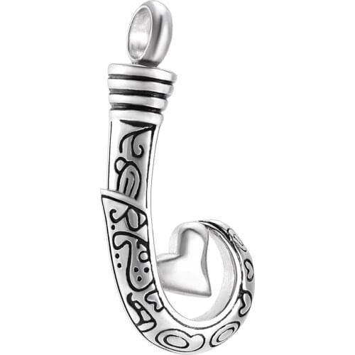 CMJ9977 Carved Fishhook With Little Heart Cremation Jewelry Ash Holder Keepsake Pendant Memorial Urn Necklace for Men Women