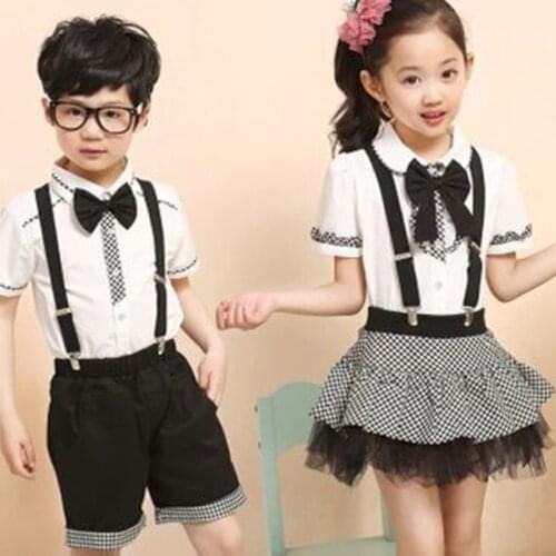 Childrens Uniforms New Style Performance Suit Boys Short-sleeved Bibs Schoolchildren Recitals Choir Host Costumes