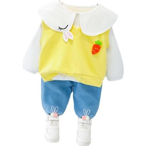 Fashion Spring Autumn Baby Girls Clothes Children Cute Cotton Vest T Shirt Pants 3Pcs/Set Toddler Active Costume Kids Tracksuits