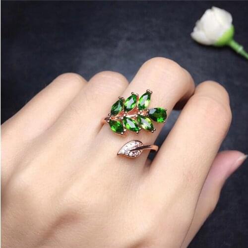 Natural Diopside ring Free shipping Natural green diopside 925 sterling silver Fine jewelry ring For men or women 3*6mm 7pcs