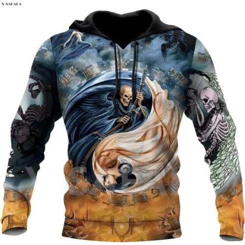 YinYang Ink Skull Pattern Tattoo 3D Over Printed Hoodie Man Women Unisex Outwear Zipper Pullover Sweatshirt Casual