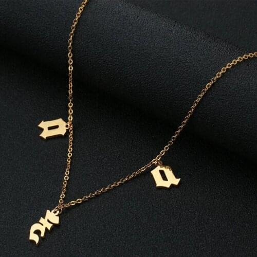 Personalized Gothic Necklace Gold Lady Stainless Steel Customized Small Letter Name Plate Necklace Retro Font Jewelry