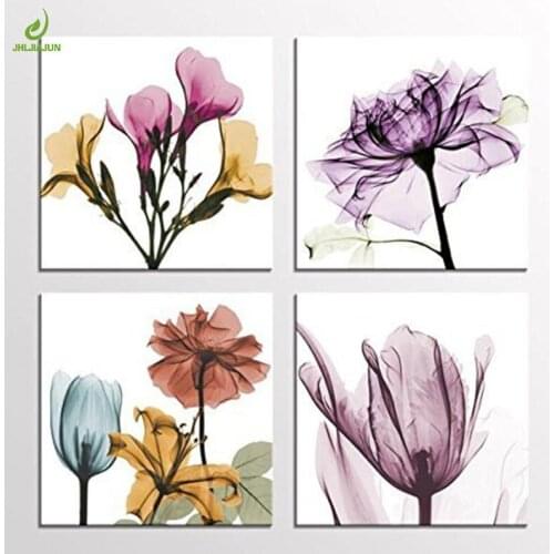 JHLJIAJUN 4 Piece Purple Flowers Canvas Decoration Home Modular Picture Art Decorative Nordic Poster Home Decor Painting