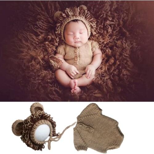 Baby Photo Clothing Cute Lion Design Hat + Sweater 2pcs Bebe Pictures Costumes Infant Newborn Boy Girl Photography Clothes Knit