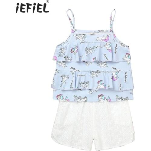 Baby Girls Clothing Set Sleeveless Cute Cartoon Print Tank Vest Top + Shorts Kids Tracksuit Outfit Summer Children Girls Clothes