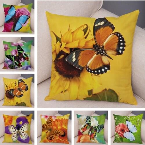 Beautiful Pillow Cover Butterflies Flowers Soft Plush Cushion Cover for Sofa Home Car Decor Floral Animal Pillow Case Pillowcase