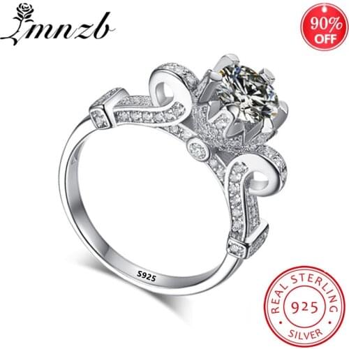 LMNZB Luxury Lotus Flower Ring 100% 925 Sterling Silver Jewelry 6mm Cubic Zirconia Engagement Rings For Women LR001