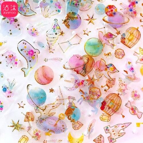 Cute 3D Space Moon Decorative Scrapbooking Paper Stickers Bullet Journal Kawaii Unicorn Handmade Sticker Japanese Stationery