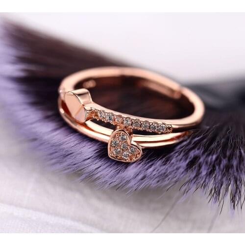 VKME Fashion Double Heart Crystal Ring Drop shipping Womens Ring Couple Rings Wholesale Gift Girl Statement Ring Jewelry